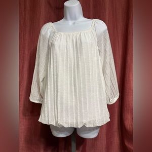 Beautiful Beige Pleated “Ember” Peasant Top